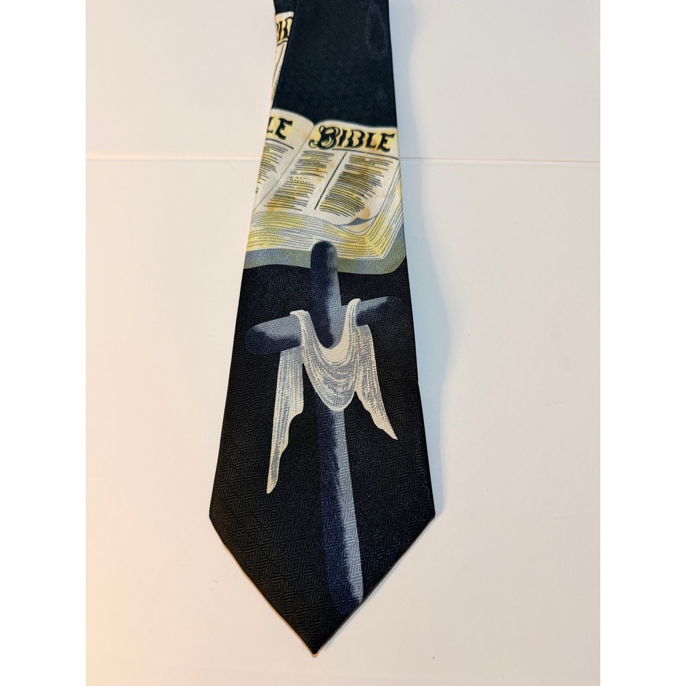 Renaissance Necktie Black Bible Cross Religious Graphic Church‎ Tie